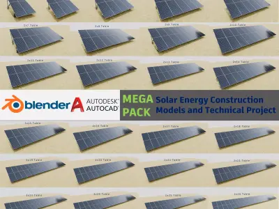 Mega Pack Solar Energy Construction Models and DWG Projects Low-poly 3D model