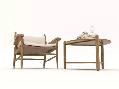 Wooden Table and Armchair set 3D model