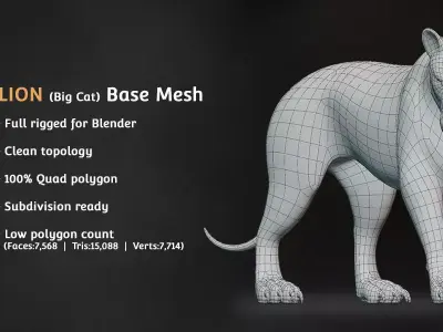 Lion Big Cat Base Mesh Low-poly 3D model