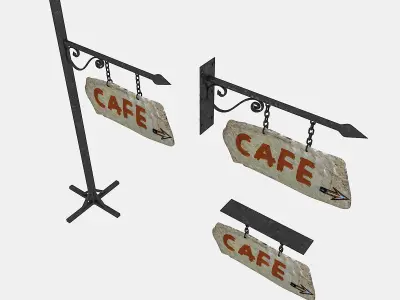 old stone cafe sign 02 Low-poly 3D model purchase