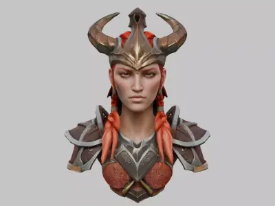 Female Warrior with Horned Helmet Low-poly 3D model