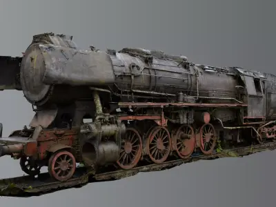 Abandoned rusty steam locomotive 3D model