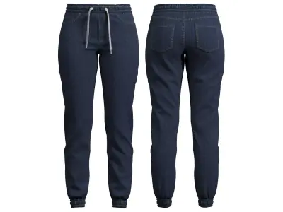 Womens Casual Tie-Front Fashion Jogger Denim Pants Blue - MD 3D model