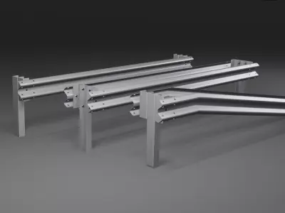 W-Beam Highway Guardrail System - Modular Road Barrier 3D Model 3D model