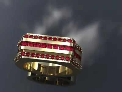 Diamond Ring Three Row Band Size 11 Gold Silver Platinum Jewelry 3D print model