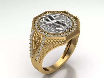 Luxury Dollar Sign Mens Ring With Diamonds Jewelry Gents Rings 3D print model