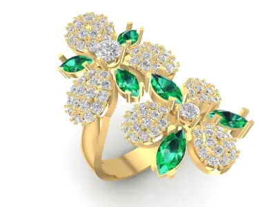 Luxury Floral Diamond and Emerald Cluster Ring for Women 1490 3D print model