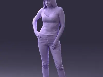 000166 Woman in Casual Embroidered Jeans and Tank Top 0718 3dp 3D print model