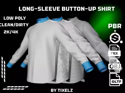 Men Long-Sleeve Button Up Shirt Low-poly 3D model