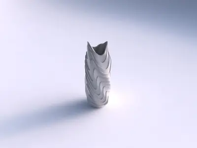 Vase twisted double arc hexagon with horizontal wavy layers 3D print model