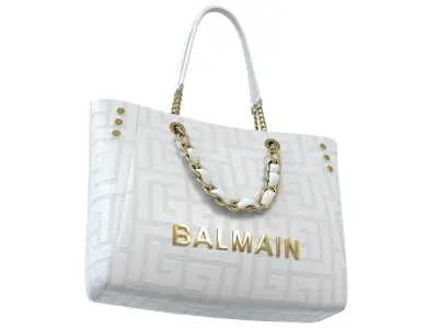 Balmain 1945 Soft Jacquard Tote Bag White Low-poly 3D model
