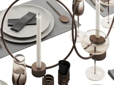 064 Tableware decor set 02 biege and bronze 3D model