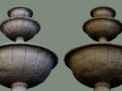 Concrete Garden Water Fountain old dirty Free low-poly 3D model