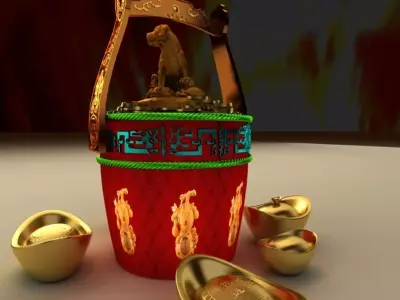 Chinese gold ingot bucket 3D model