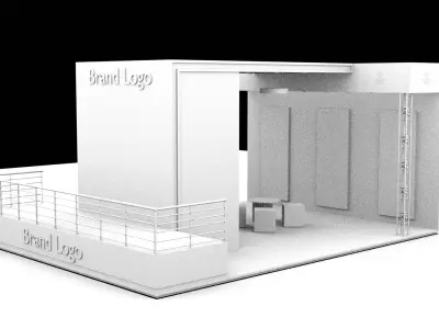 2 side open exhibition stall design with lounge area 3D model