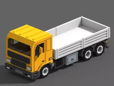 Voxel Flatbed Truck Low-poly 3D model