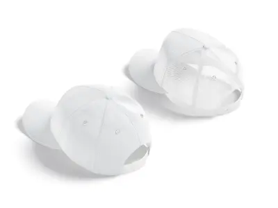 White Cap Set - 3 type baseball trucker bucket hat 3D model