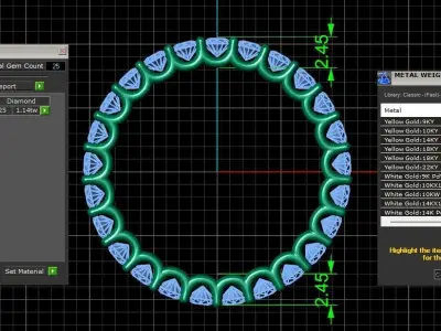 U Shaped Eternity Ring 2 point 3 mm stone size swiss 11 and EU51 3D print model