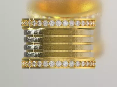 Wide Multi Band Ring with Diamond and Textured Layers rr0058 3D print model