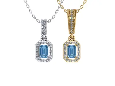 Pendant necklace with a gemstone Emerald 3D model 3D print model 3D print model