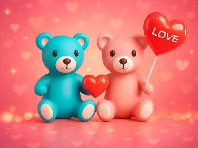 Valentines Day Teddy Bear With Heart Decorate Toys 3D model