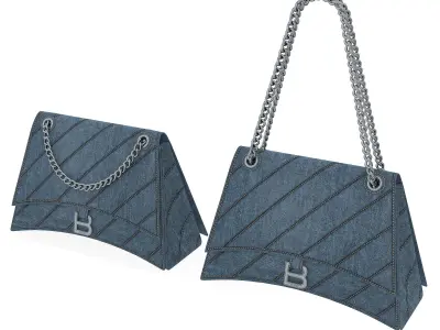 Balenciaga Crush Medium Chain Bag Quilted Denim Low-poly 3D model