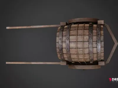 Medieval Merchant Barrel Cart - Authentic Market Transport Low-poly 3D model