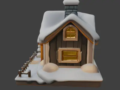 Snow-Covered House  Game-Ready 3D Model with PBR Textures Low-poly 3D model