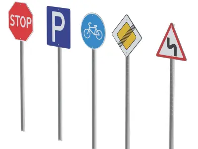 Traffic Road Signs Set 01 Low-poly 3D model