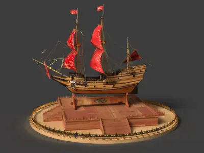 Chinese sail ship  Low-poly 3D model