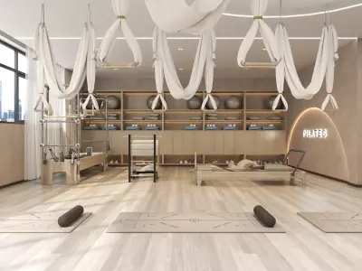 Modern Pilates Studio Interior Scene Low-poly 3D model