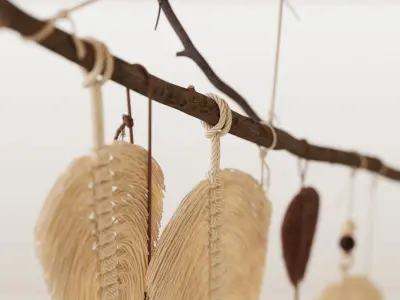 Macrame leaves on branch 3D model