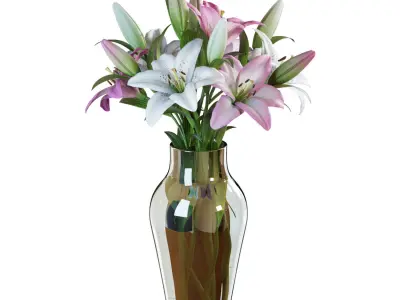 Flower Set 15 - Pink and White Lilies Bouquet 3D model