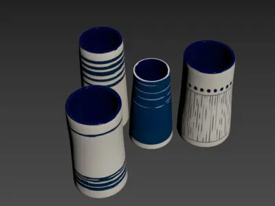 Handmade Decorated Indigo Ceramic Vase Blue 3D model
