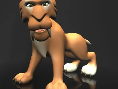 Cartoon Sabertooth Tiger RIGGED Low-poly 3D model