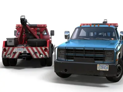 Vintage wrecker tow car Low-poly 3D model
