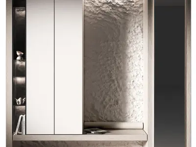 Cabinet Furniture for hallway Wall with textured relief stone 3D model