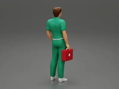 paramedic Standing And Holding first Aid box 3D print model