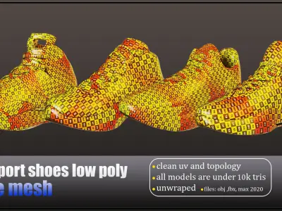 20 sport shoes base meshes Low-poly 3D model