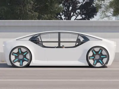Self-driving car concept 3D with interior white 3D model