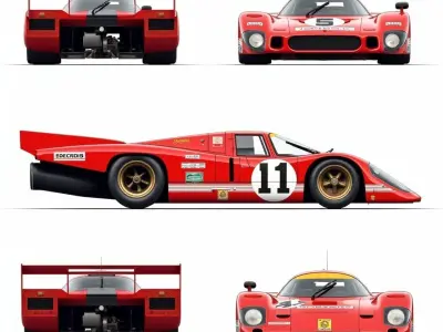 Vintage Red Porsche Style Race Car 3D Model Low-poly 3D model