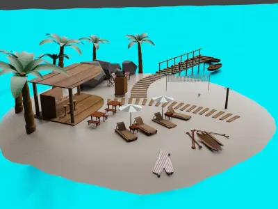 Luxury Beach Island 3D Model Low-poly 3D model