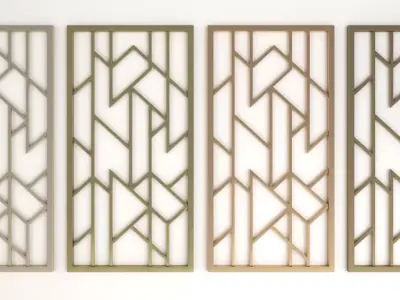 Decorative gold plaster partition screen with geometric pattern 3D model buy