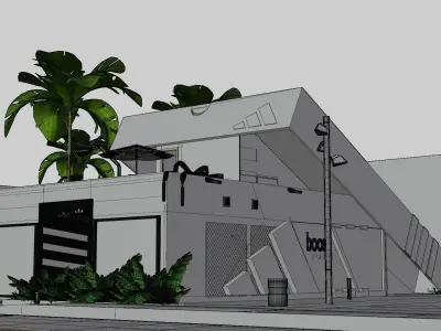 Adidas modern store with palm trees on street 3D model