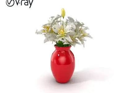 Luminous Red Vase with White Lilies model pack Low-poly 3D model