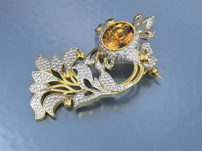 Brooch Gold Fish with Gems 3D print model