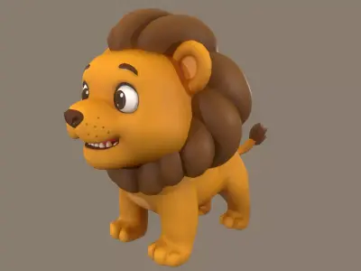 Rigged Cute Playful Brown Lion Low-poly 3D model