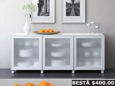 BESTA Storage combination with doors Glassvik frosted glass 3D model