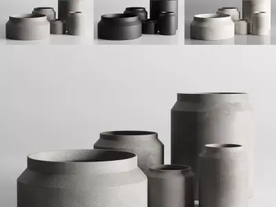 vase concrate set 01 Low-poly 3D model