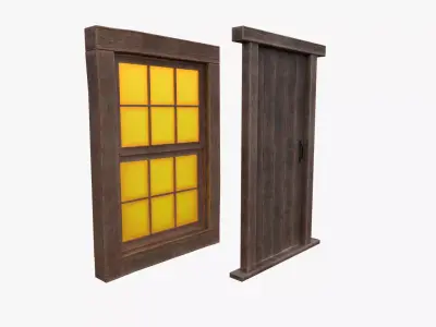 Stylized Door and Window  Free low-poly 3D model